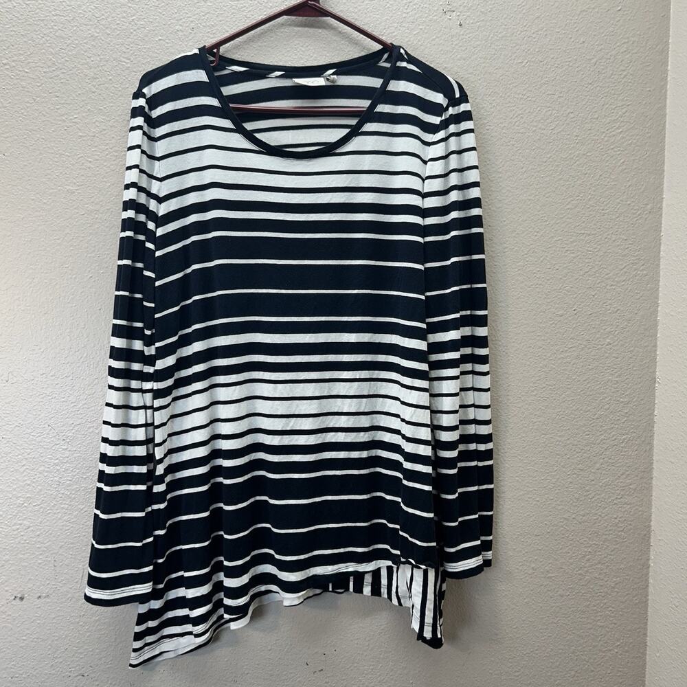 LOGO By Lori‎ Goldstein Striped Long Sleeve Tee Black White Size L Soft Tunic